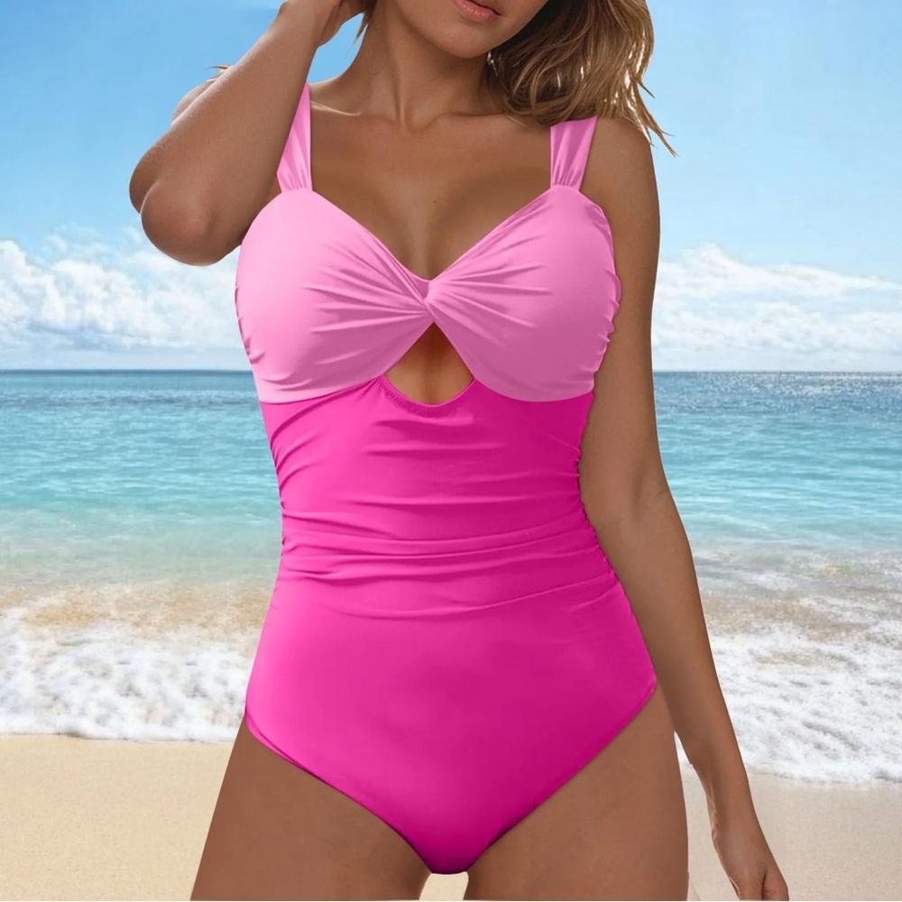 Pink Twist-Front One-Piece Swimsuit